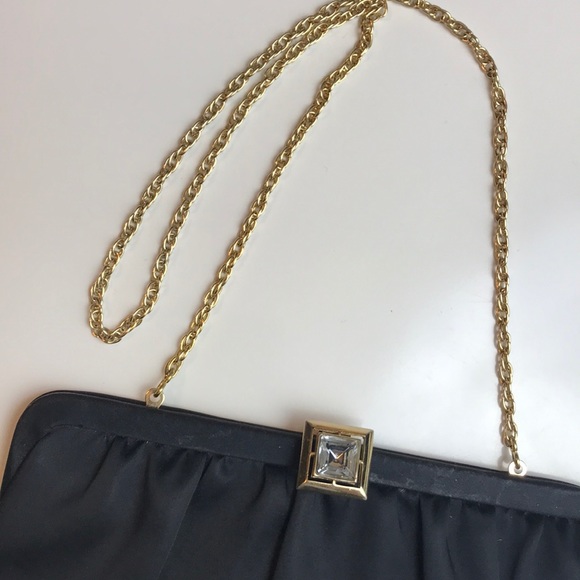 Vintage Black Satin Evening bag with crystal - Picture 2 of 7
